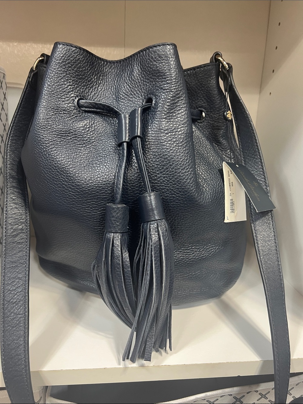 Brooks Brothers  Genuine Leather Tassel Bucket Bag BLUE large